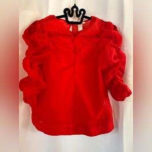 H&M Poppy Organza Georgette Ruffle Top 3/4 Sleeve In Red Size 6  Red Ruffled